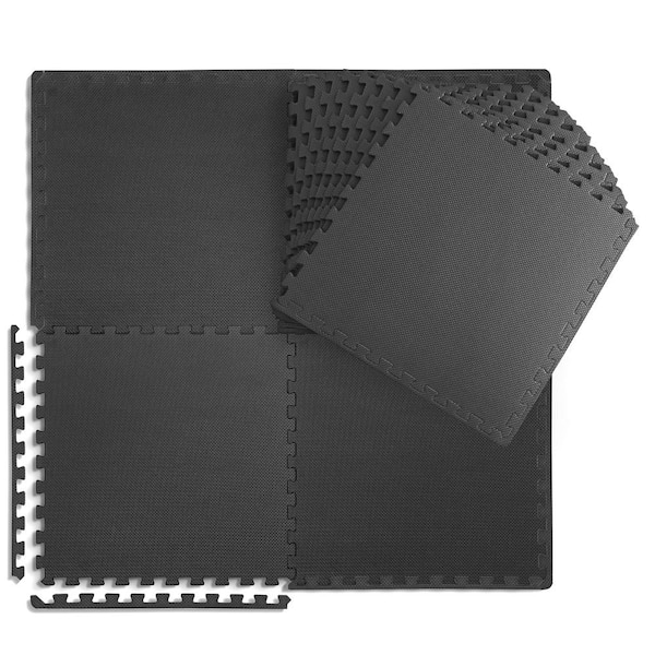 CAP Black 24 in. W x 24 in. L x 0.75 in. Thick EVA Foam Double-Sided T Pattern Gym Flooring Tiles (18 Tiles/Pack 72 sq. ft.)