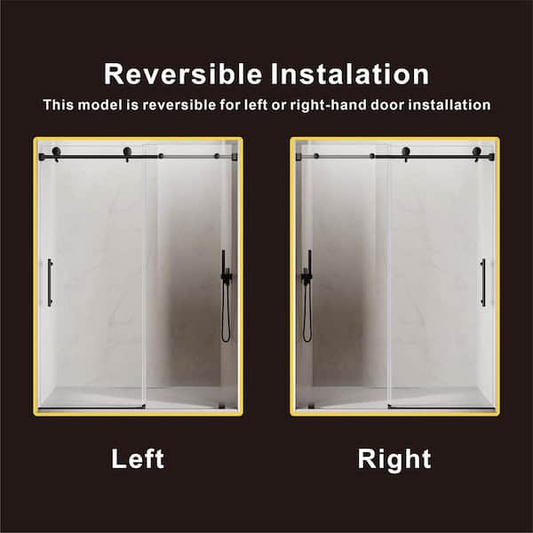 UKS03 60 in. W x 76 in. H Sliding Frameless Shower Door in Matte Black with Enduro Shield 5/16 in. SGCC Clear Glass