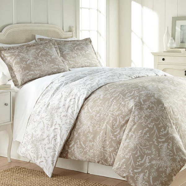 SOUTHSHORE FINE LINENS Winter Brush Botanical 3-Piece Sand King/California King Microfiber Duvet Cover Set
