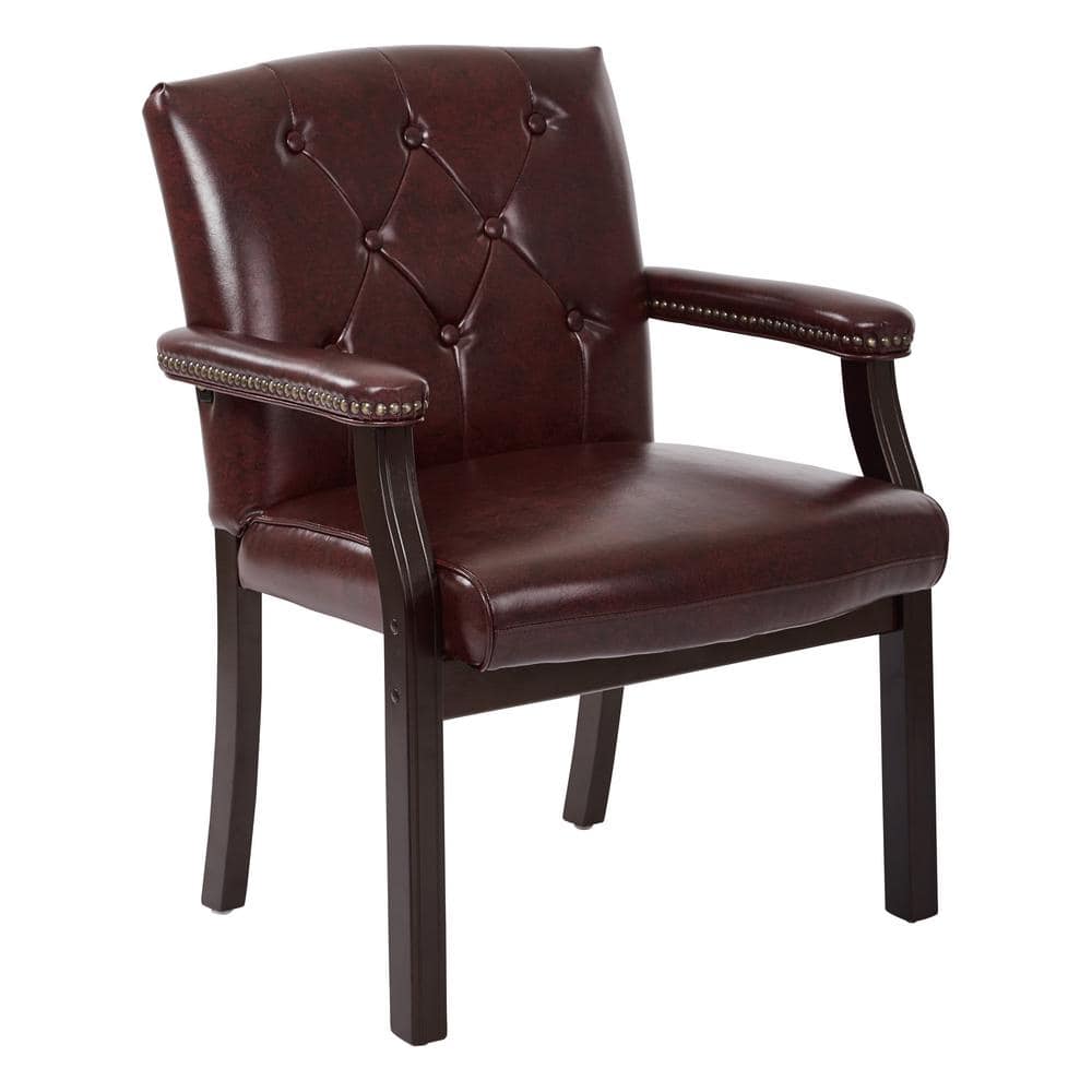 Oxblood Vinyl and Mahogany Traditional Guest Chair