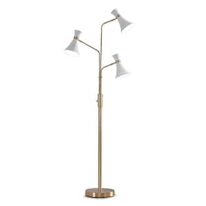 Bonnie 74 in. Antique Brass/White Finish 3-Lights Tree Floor Lamp with White Shades