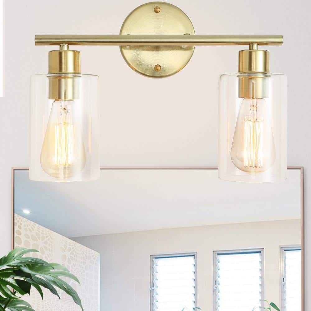 14.5 in. 2-Light Brass Modern Adjustable Wall Sconce Bathroom Vanity Light with Clear Glass Shade price history on PriceWatchPro