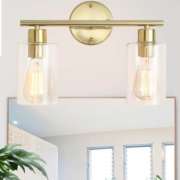 ZJVAIVE 14.5 in. 2-Light Brass Modern Adjustable Wall Sconce Bathroom Vanity Light with Clear Glass Shade