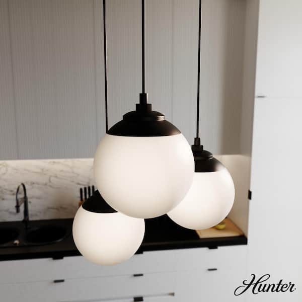Hunter Hepburn 3-Light Matte Black Shaded Chandelier with Cased White Glass Shades