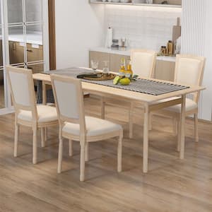 French Beige Rectangular Backrest and Solid Rubber Wood Frame Dining Chair (Set of 4)