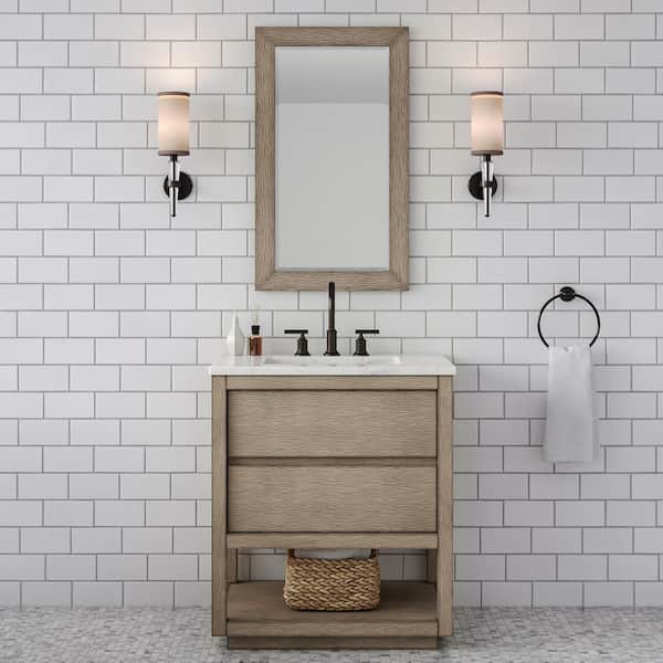 Oakman 30 in. W x 22 in. D x 34.7 in. H Single Sink Bath Vanity in Grey Oak with Carrara White Marble Top