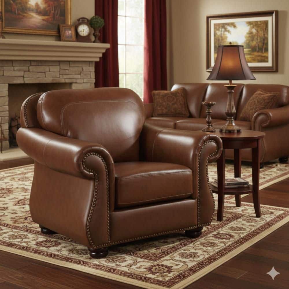 Benjara Boro Camel Brown and Espresso Brown Faux Leather Side