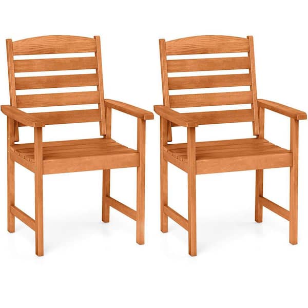Ergonomic Wood Outdoor Dining Chair in Natural Set of 2