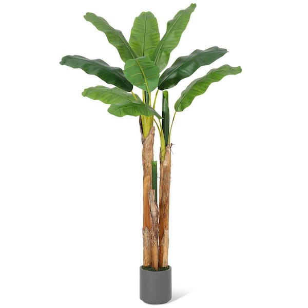 5 ft. Artificial Banana Tree, Faux Banana Tree with Grey Planter, with 24 Faux Banana Leaves Plant for Home Office Decor