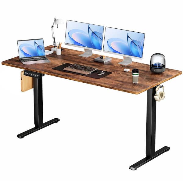 Unbranded 63 in. Brown Standing Desk Adjustable Height Electric Computer Desk Ergonomic Gaming Desk for Home Office Workstation