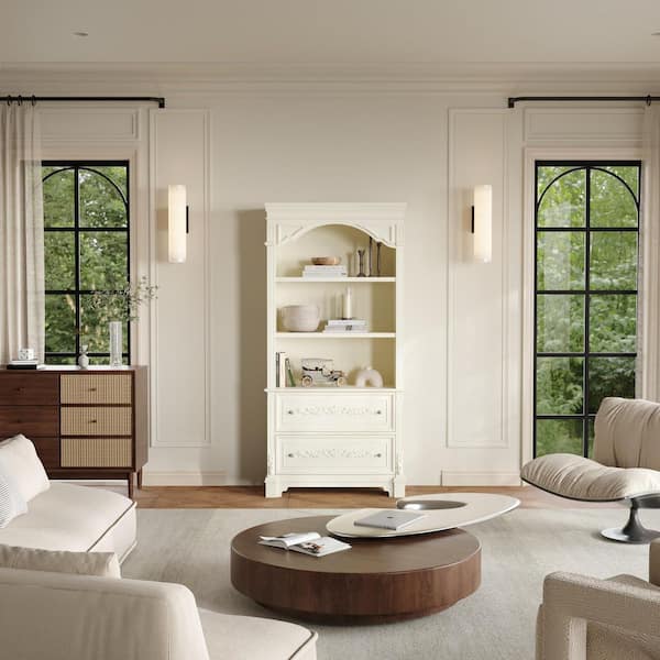 FUFU&GAGA Vintage White 76.6 in. Accent Storage Cabinet with 3