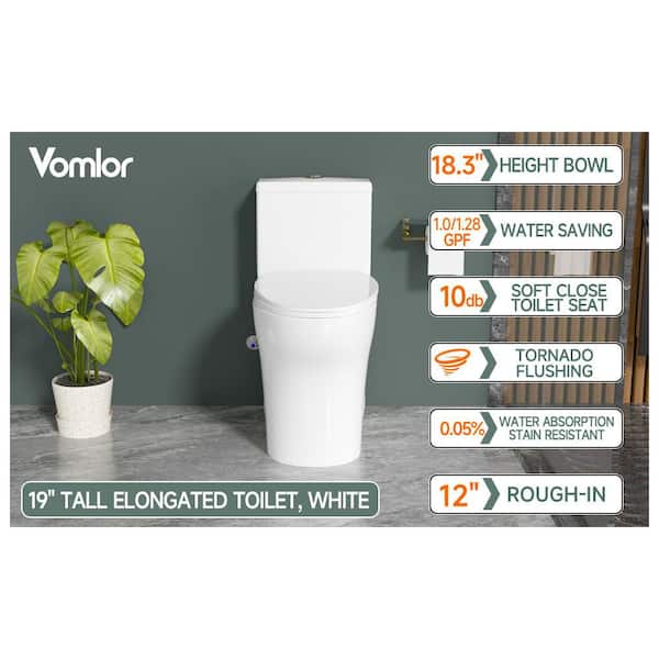 Vomlor 1-Piece Toilet 19 in. ADA Toilet Elongated Dual Flush 1.0