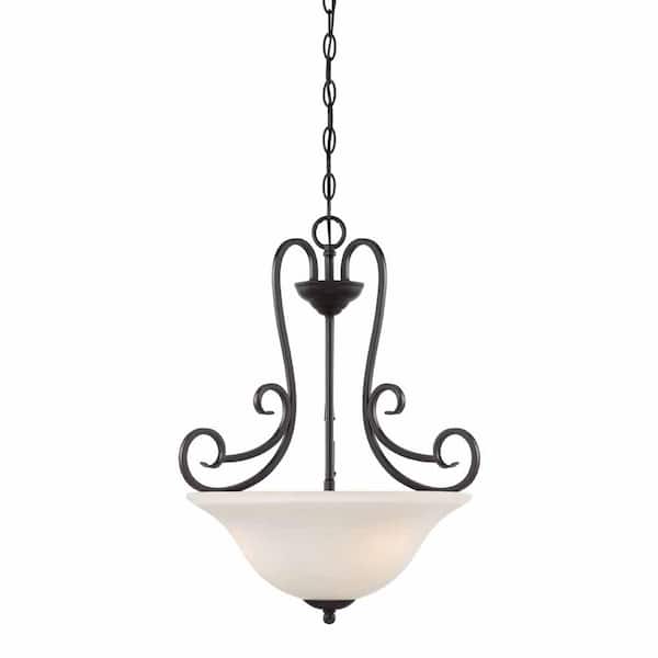 Hampton Bay 300-Watt 3-Light Satin Bronze Pendant with Frosted Glass Shade