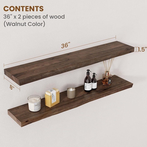 36 in. W x 8 in. D Walnut Decorative Wall Shelf CL0423GB7 - The