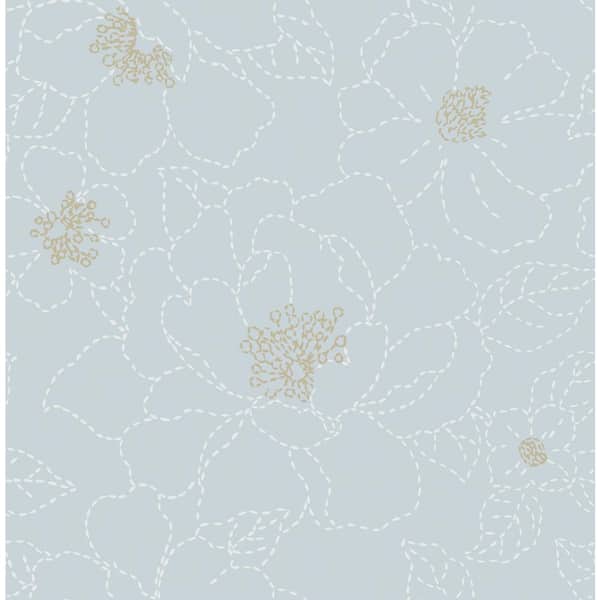 A-Street Prints Gardena Embroidered Floral Blue Nonpasted Non Woven Wallpaper Sample