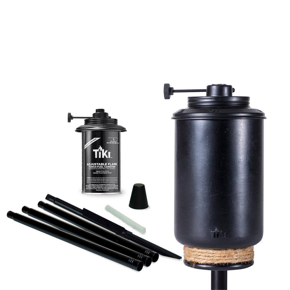 Adjustable Black Resin Tiki Torch with Rope Accent, 65 in