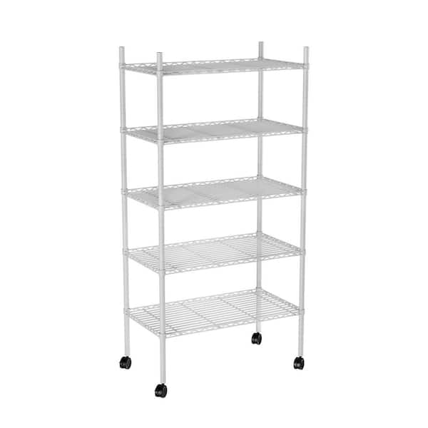 Tunearary 5-Shelf Storage Shelves Shed Shelving Units Wire Shelving with Wheels Adjustable Feet White