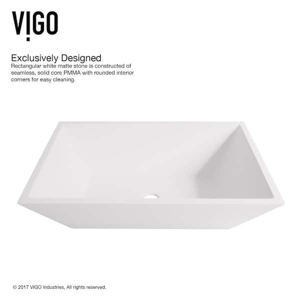 VIGO White Vinca Handmade Countertop Matte Stone Rectangle Vessel Bathroom Sink in Matte White VIGO White Vinca Handmade Countertop Matte Stone Rectangle Vessel Bathroom Sink in Matte White