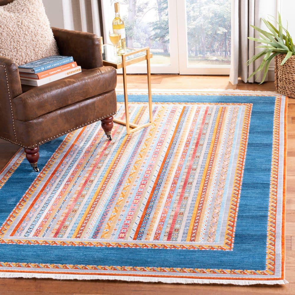 Bokhara 8 ft. x 10 ft. Blue/Orange Border Striped Area Rug price history on PriceWatchPro