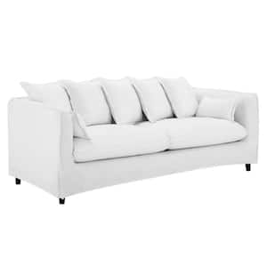 Avalon 75 in. White Slipcover Velvet 3-Seats Sofa with Dense Foam Padding