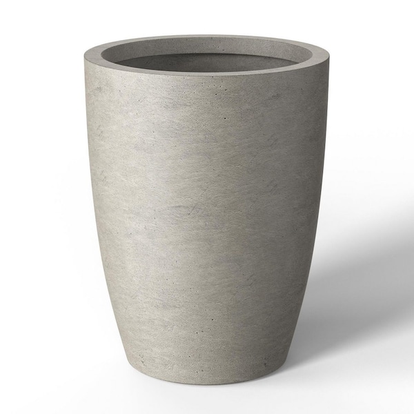 Sapcrete 14 in. Large Light Gray(Enhanced Interior) Concrete Round Planter / Pot with Drainage Holes
