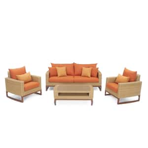 Mili 4-Piece Wicker Patio Conversation Deep Seating Set with Sunbrella Tikka Orange Cushions