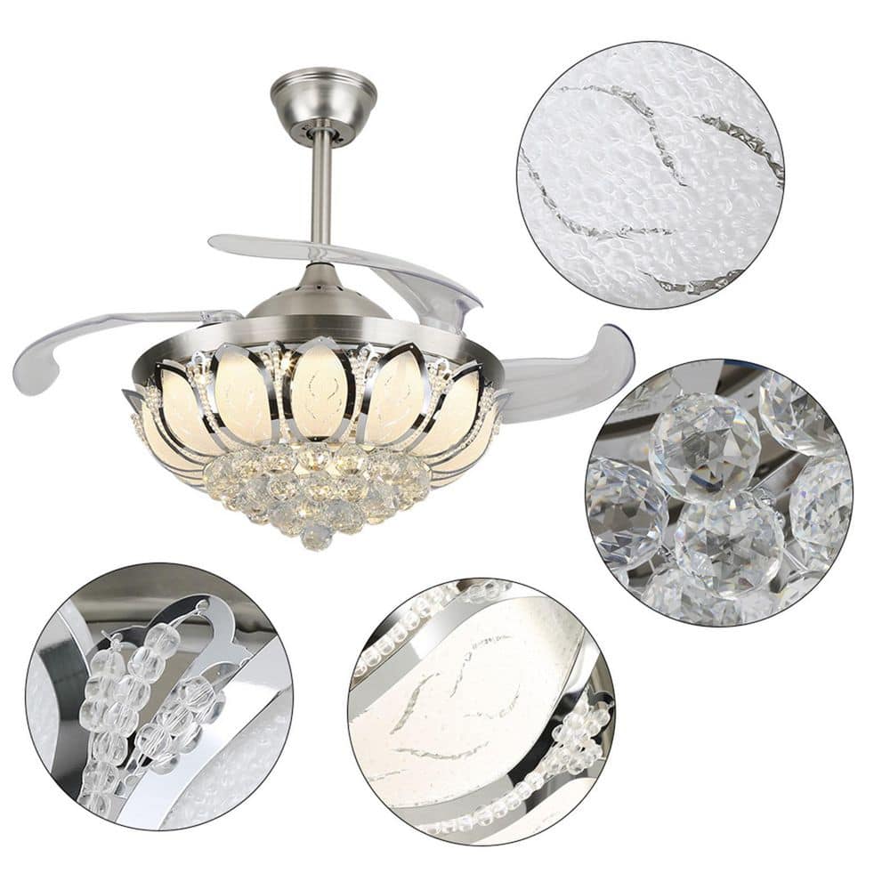 42" Silver Modern LED Crystal Chandelier Ceiling Fan with Remote