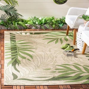 Courtyard Cream/Green Doormat 2 ft. x 4 ft. Border Indoor/Outdoor Patio Area Rug