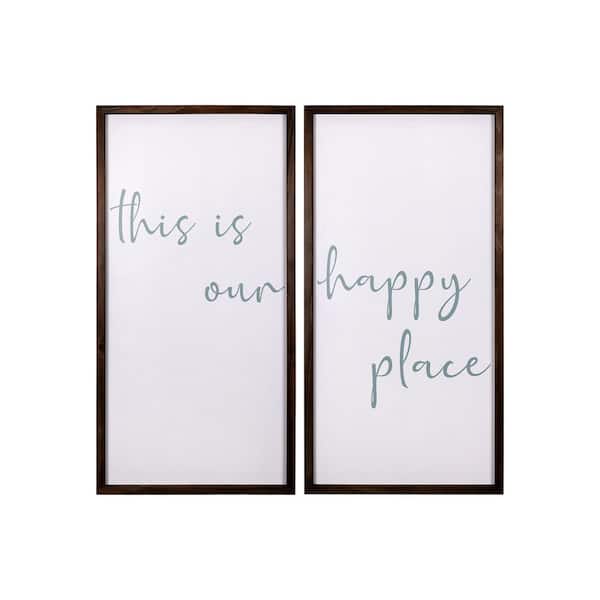 Stratton Home Decor "This is Our Happy Place" Set of 2 Wood Framed Typography Art Print Wall Decor 36 in. x 18.13 in.