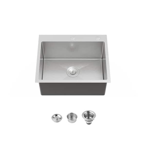 23 in. Drop-In Single Bowl 20-Gauge Dark Gray Stainless Steel Kitchen Sink with Drain and Hook Included