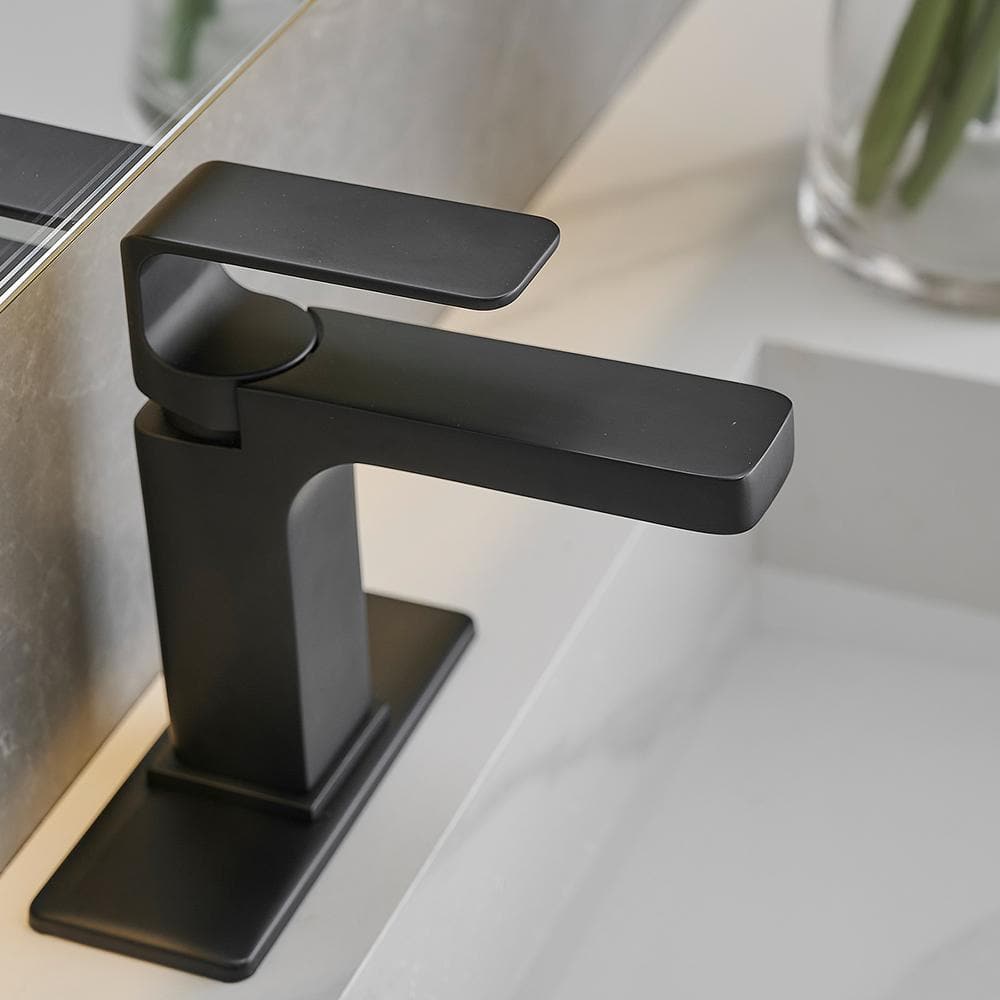 Matte Black Single Handle Bathroom Faucet with Drain Assembly