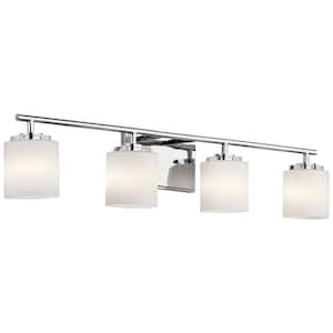 Ohara 31 in. 4-Light Chrome Halogen Transitional Bathroom Vanity Light with Satin Etched Cased Opal Glass