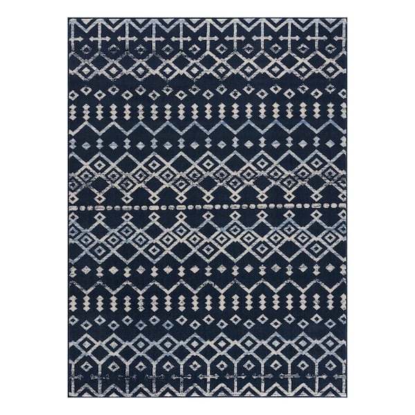 Beverly Rug Laguna Navy/Cream 5 ft. x 7 ft. Trellis Indoor Area Rug