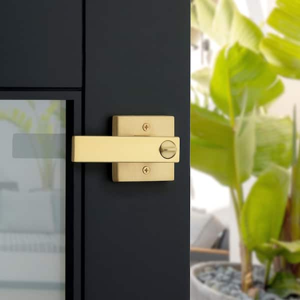 Kwikset Singapore Satin Brass Square Key Entry Door Handle Handle