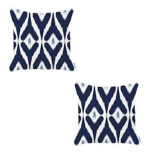 Ikat (Set of 2) Square Navy Blue and White 18 in. x 18 in. Boho Throw Pillow Covers