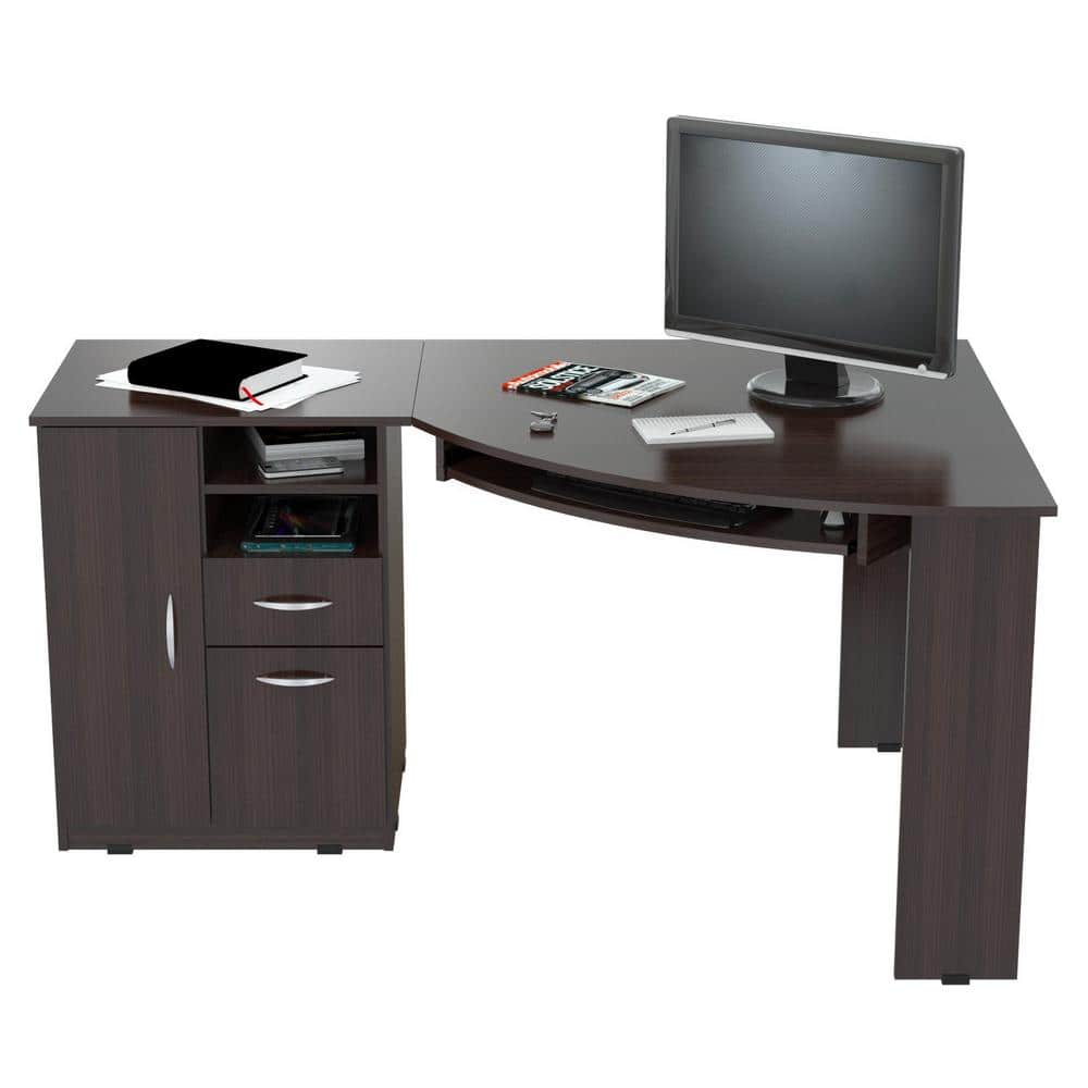 Espresso Wengue L-Shaped Corner Workstation with Drawers & CPU Storage