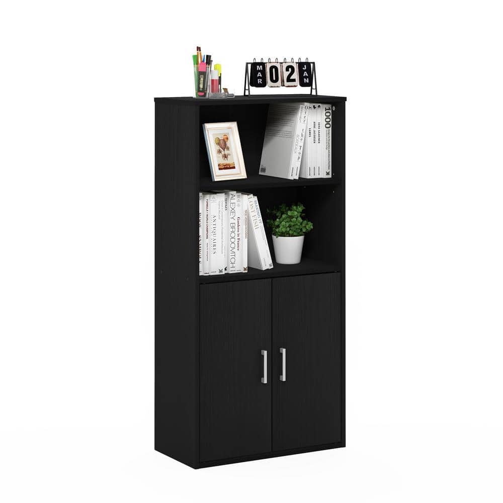 Adjustable Black Oak Storage Cabinet with Doors