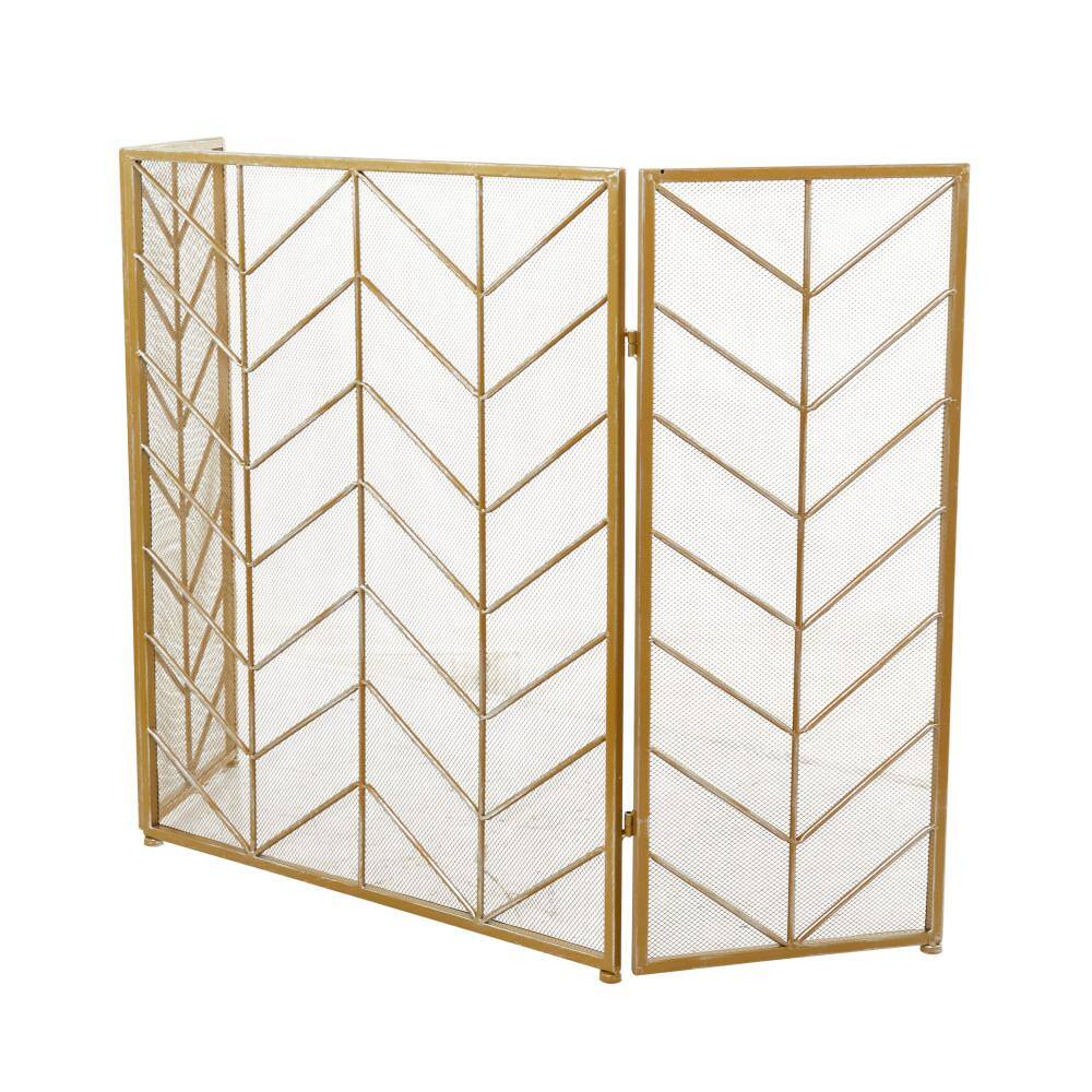 Gold 52" Chevron Pattern Mesh 3-Panel Fireplace Screen