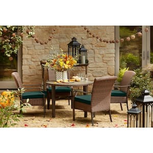 Harper Creek Brown 5-Piece Steel Outdoor Patio Dining Set with CushionGuard Charleston Blue-Green Cushions