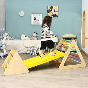 3 in 1 Kids Climbing Ladder Set 2 Triangle Climbers with Ramp for Sliding and Climbing