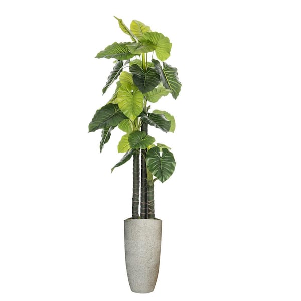 VINTAGE HOME Artificial Faux Real Touch 7.17 ft. Tall Elephant Ears with Fiberstone Planter