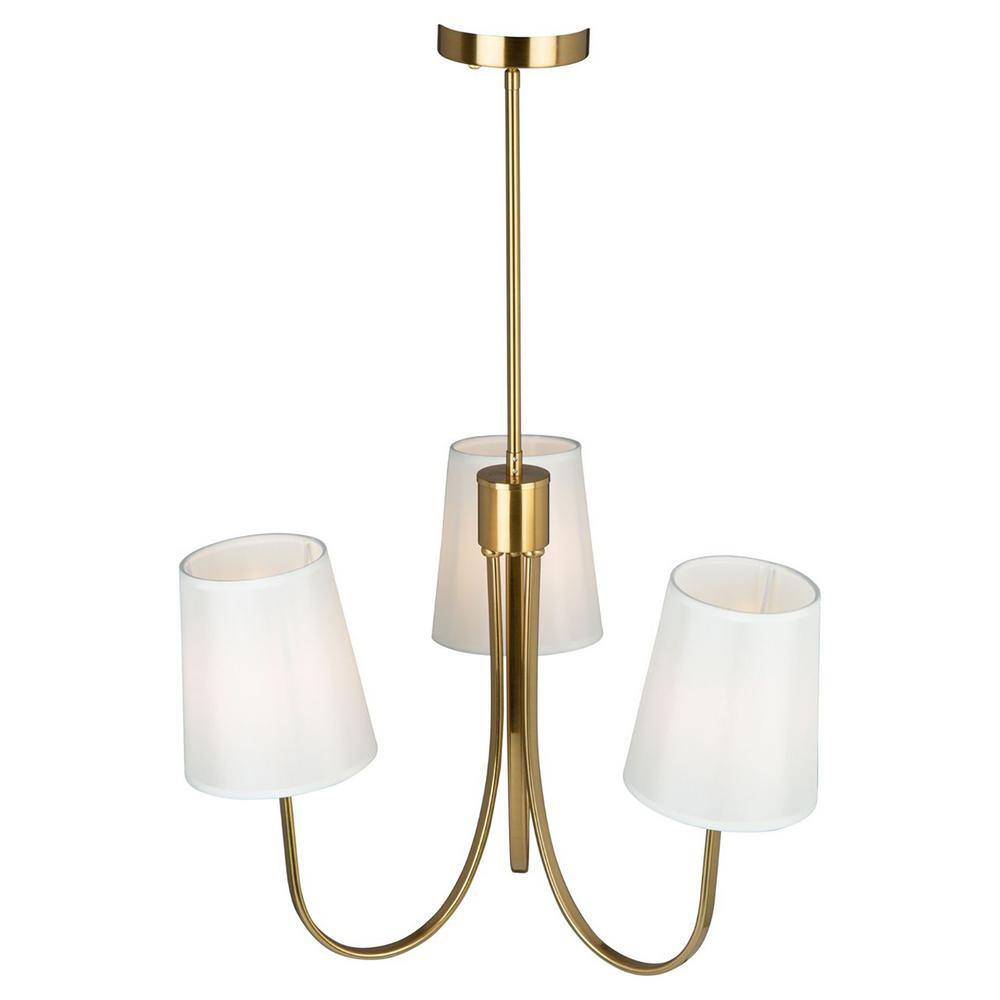 Mini Stella Crystal 3-Light Chandelier with Linen Shade in Brushed Gold