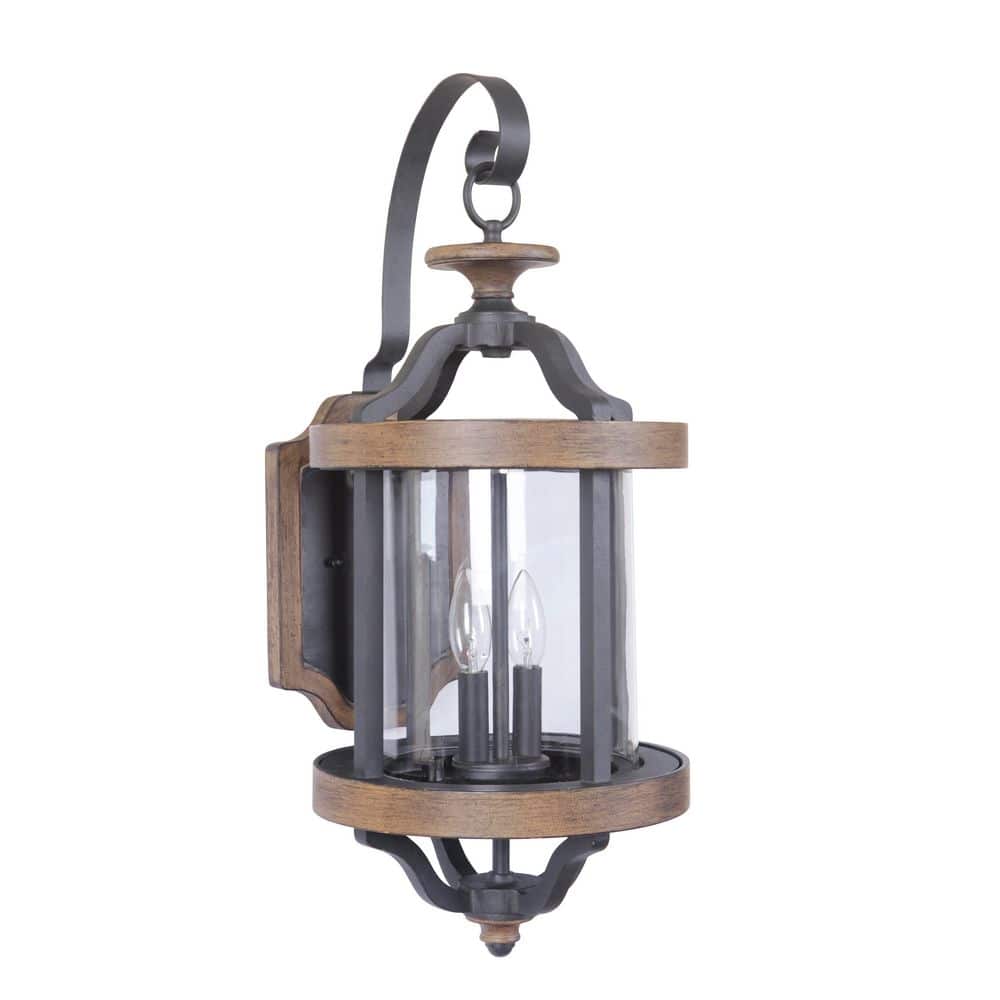 Ashwood 25.75 in. Black/Whiskey Barrel Finish Outdoor Hardwired Wall Lantern Sconce w/ Clear Glass, No Bulb Included price history on PriceWatchPro