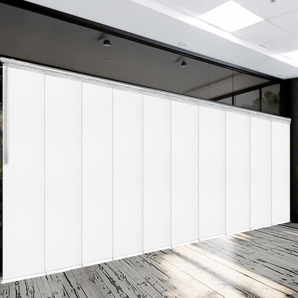 EMOH Alabaster 120 in. - 218 in. W x 94 in. L Adjustable 10-Panel White Double Rail Panel Track with 23.5 in. Slates