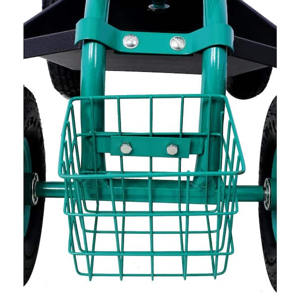 Kahomvis Steel Rolling Garden Scooter Garden Cart Seat with Wheels and Tool Tray and 360 Swivel Seat in Green | GH-QPW4-2630