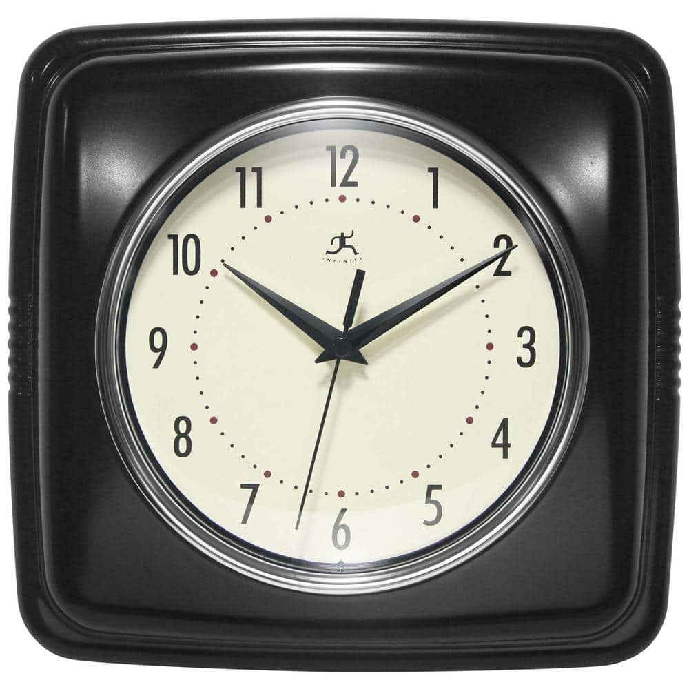 Infinity Instruments 9.25 in. Retro Square Black Resin Wall Clock ...