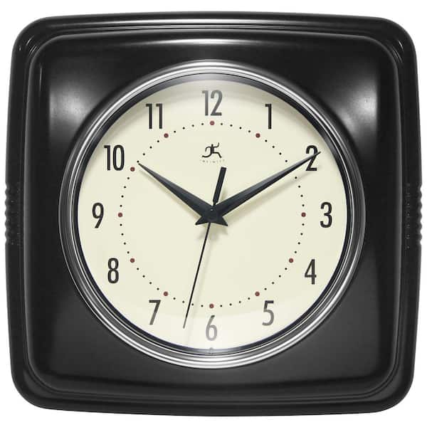 Infinity Instruments 9.25 in. Retro Square Black Resin Wall Clock
