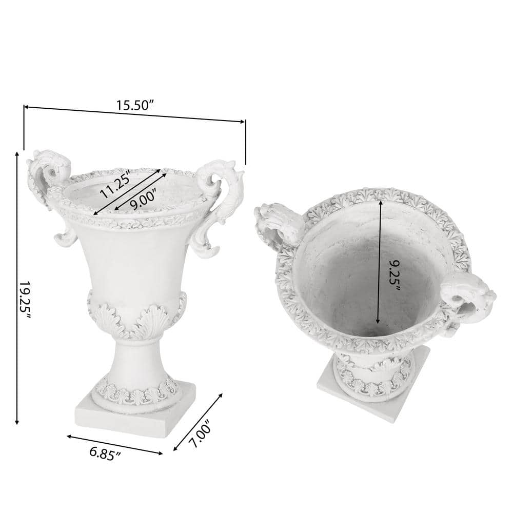 Antique White Lightweight Concrete Garden Urn Planter