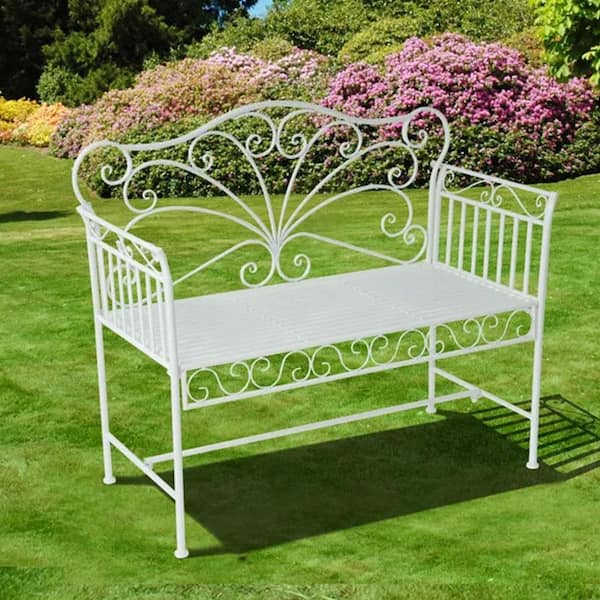 Justincity 44.75 in Metal White Garden Bench, Outdoor Patio Bench with Armrests