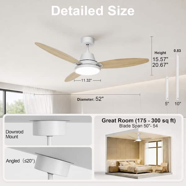 Overhead Fans GreenEver 52 in. Ceiling Fan with Light, Low Effort Patented Quick ...